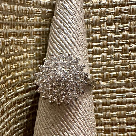 925 Sterling Silver Plated Art Deco Circle Cluster Statement Ring - Picture 4 of 14